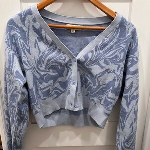 Pacsun (L.A Hearts) Cropped Long Sleeve Blue Marble Button Sweater